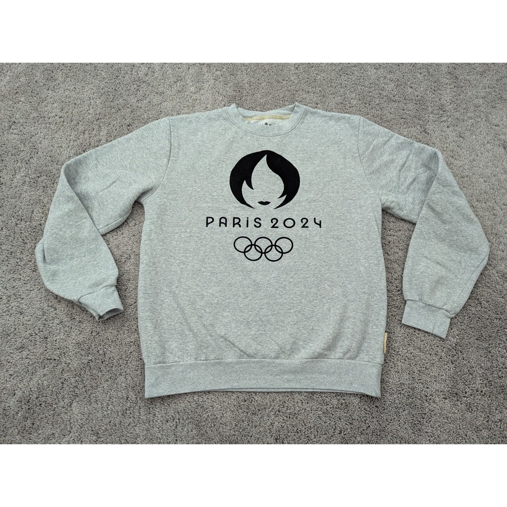 Paris Olympics 2024 Sweater Mens Extra Large Pullover Long Sleeve Fleece Gray‎